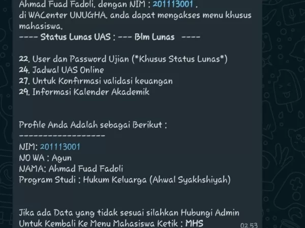 Registrasikan Nomor WA Anda di WA Center Kampus